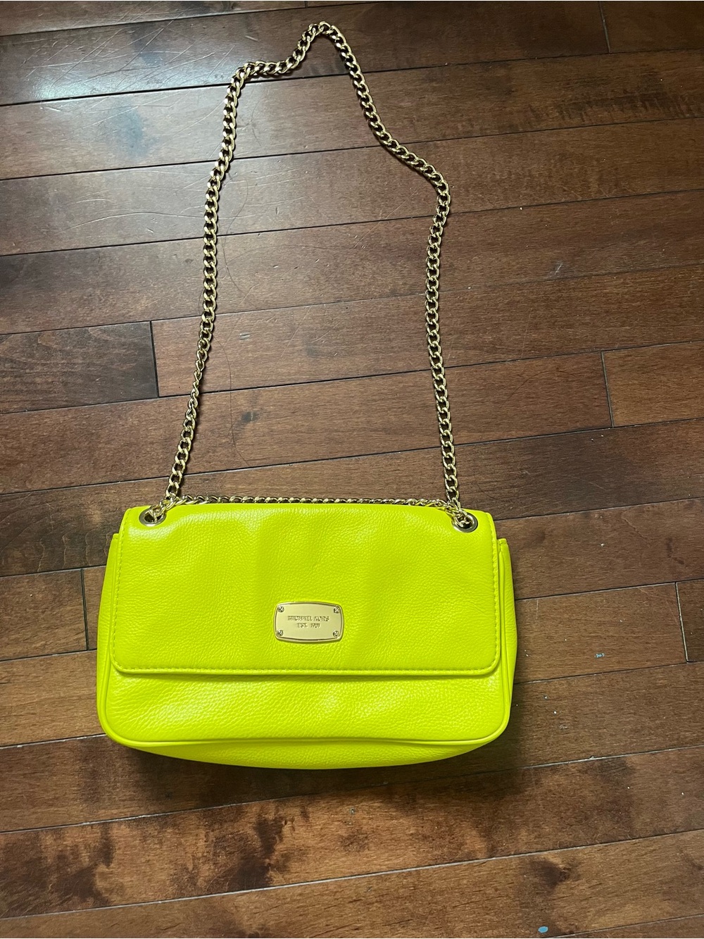 Michael Kors Neon Yellow Leather Chain Shoulder Bag